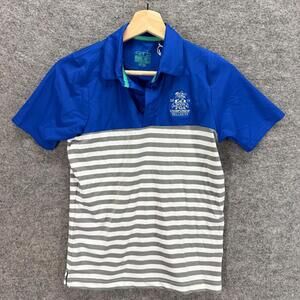 New Garb Polo Shirt Boys 7-8 White Striped Button Collared UPF 50+ Short Sleeve